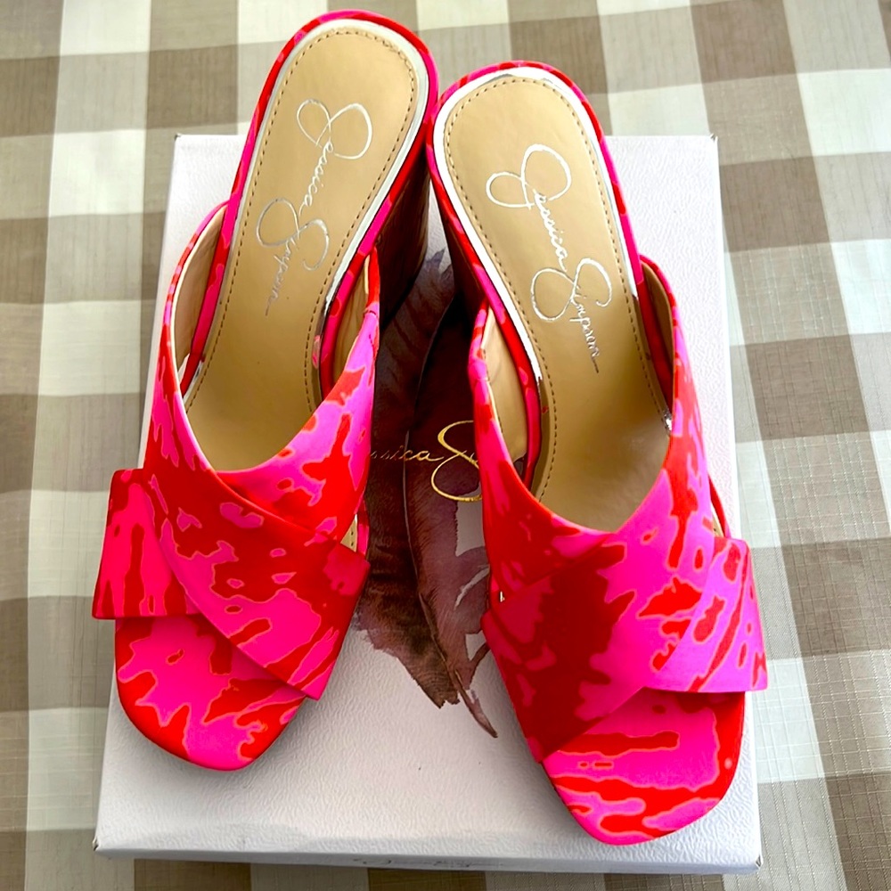 Neon Pink Tie Dye Platform Wedge Sandal by Jessica Simpson